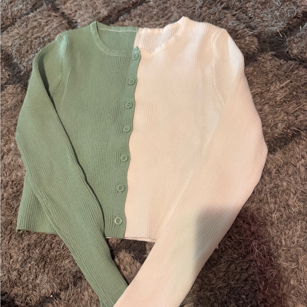 Fashion Nova Green and Cream Cardigan